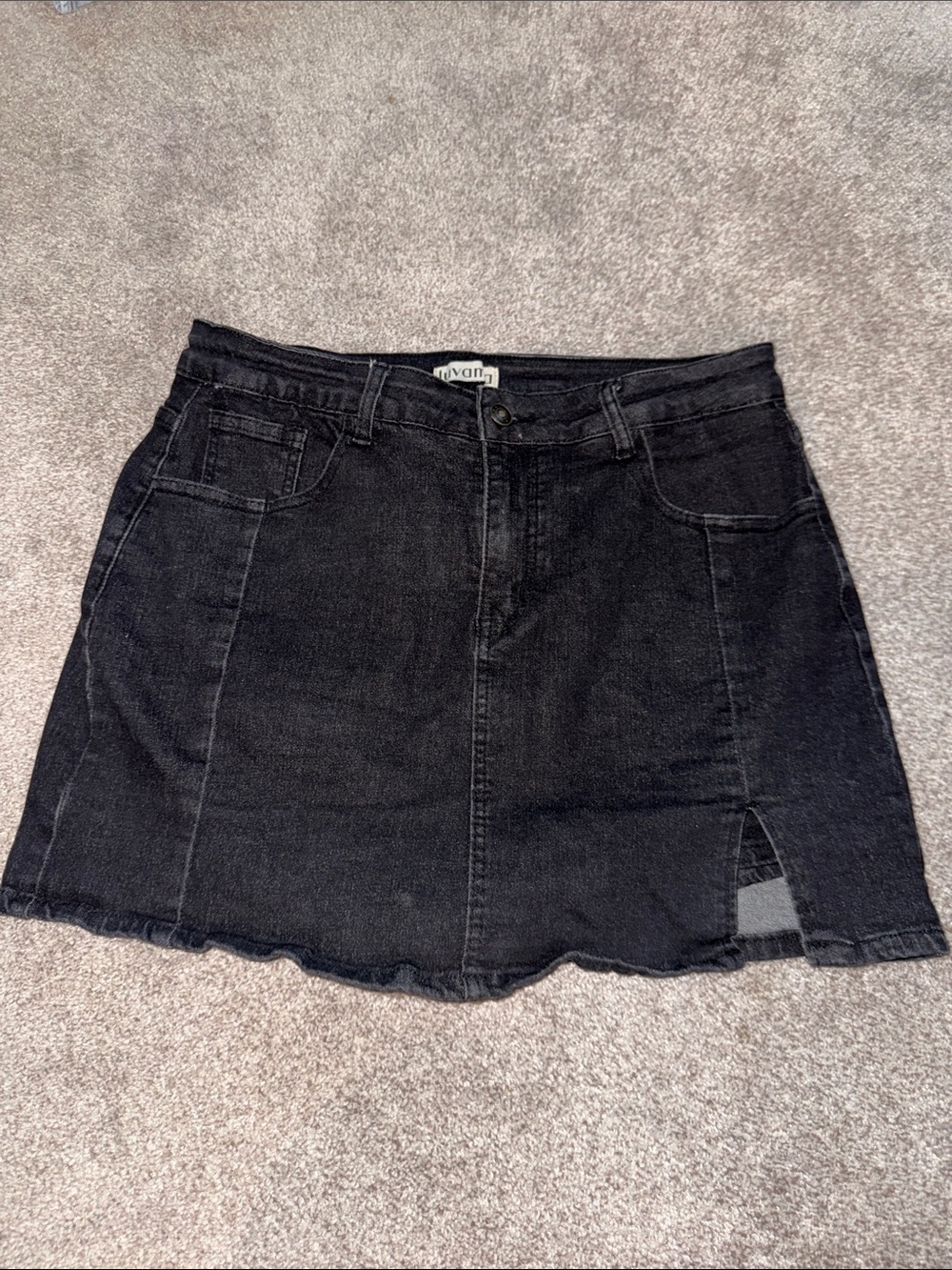 RIANI Black Denim Mini Skirt with Side Slit